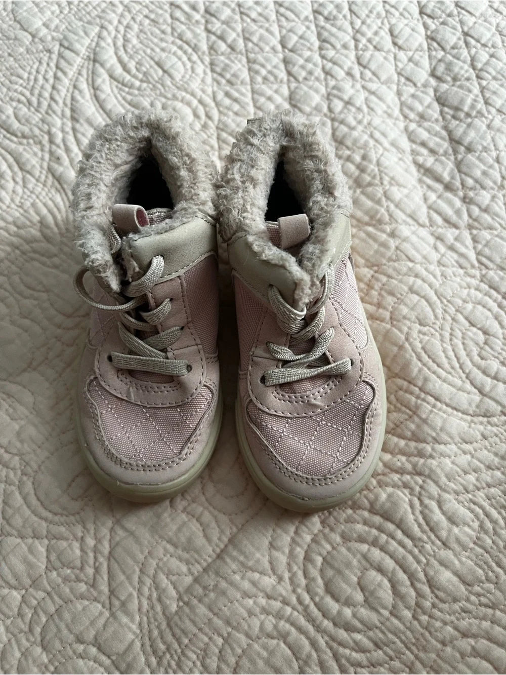 OshKosh B'gosh Pink Quilted Faux-Fur High-Top Sneakers